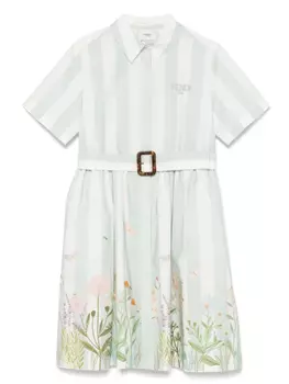 Платье с вышитым логотипом Fendi Kids, зеленый