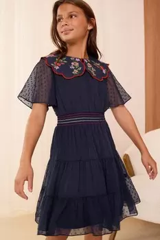 Платье с вышитым воротником (5 16 лет) Love & Roses, синий