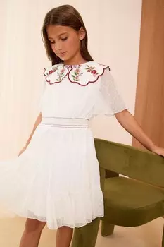 Платье с вышитым воротником (5 16 лет) Love & Roses, белый