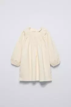 Платье с вышитыми изделиями ZARA, экрю