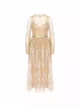 Платье с вышивкой Arboreal Elie Saab, бежевый
