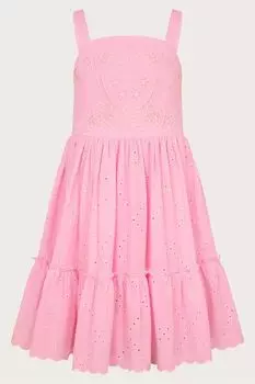 Платье с вышивкой ажурным узором Monsoon, розовый