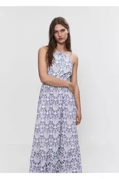 Платье с вышивкой через шею Mango, синий