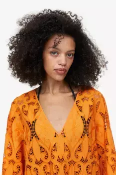 Платье с вышивкой H&M, оранжевый
