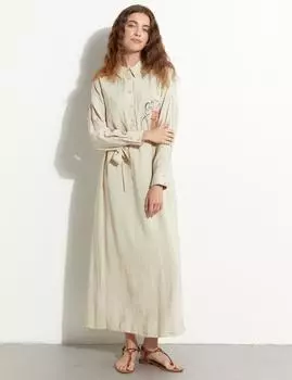 Платье с вышивкой и карманами кремового цвета Kayra