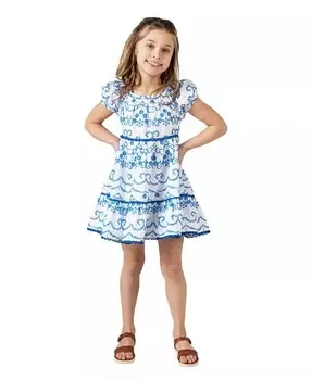 Платье с вышивкой и люверсами для малышей и маленьких девочек Rare Editions, синий