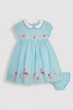 Платье с вышивкой и рюшами Jojo Maman Bb, синий