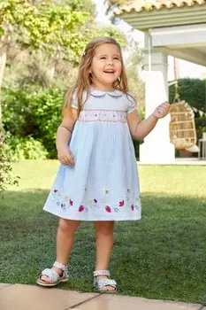 Платье с вышивкой и рюшами Jojo Maman Bb, синий