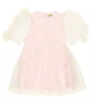 Платье с вышивкой и рюшами Stella McCartney Kids, белый