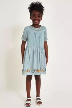 Платье с вышивкой и сборками Monsoon, синий