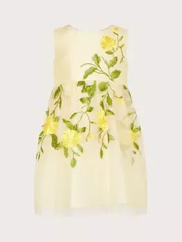 Платье с вышивкой Monsoon Baby Rose, лимонный