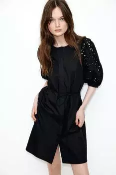 Платье с вышивкой ришелье на рукавах H&M, черный