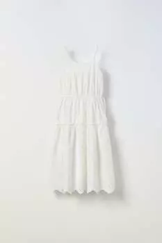 Платье с вышивкой schiffli ZARA, белый
