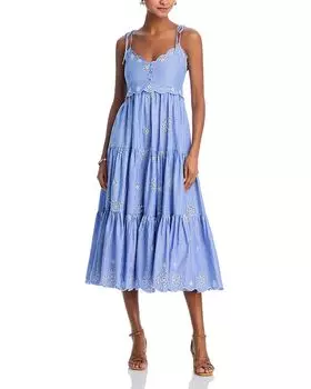 Платье с вышивкой в полоску Cinq Sept, синий