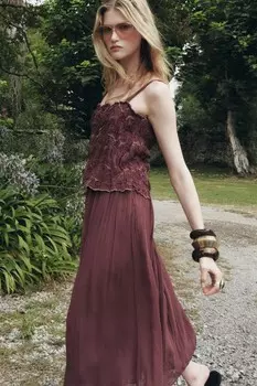 Платье с вышивкой ZARA, цвет wine