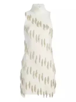 Платье с высоким воротником и бахромой Cinq A Sept, белый