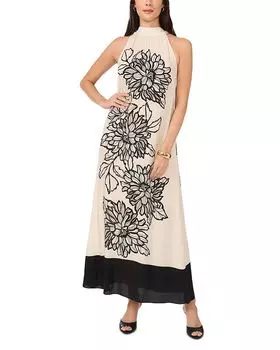 Платье с высоким воротником и цветочным принтом VINCE CAMUTO, коричневый/бежевый