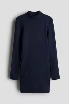 Платье с высоким воротником в рубчик H&M, синий