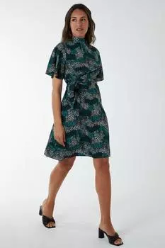 Платье с высоким воротником, запахом спереди и рукавами-ангелами Blue Vanilla, зеленый