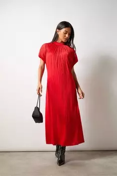 Платье с высоким воротом и плиссе Ro&Zo, красный
