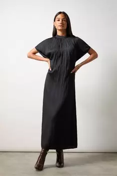 Платье с высоким воротом и плиссе Ro&Zo, черный