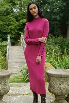 Платье с высоким воротом из трикотажного полотна Ro&Zo, розовый