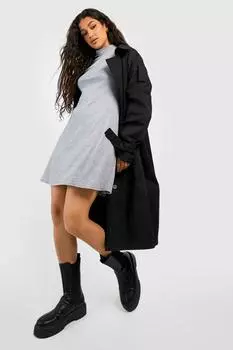 Платье с высоким воротом в резинку Boohoo, серый
