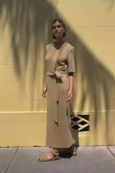 Платье с замком на поясе ZARA, цвет Mid-camel