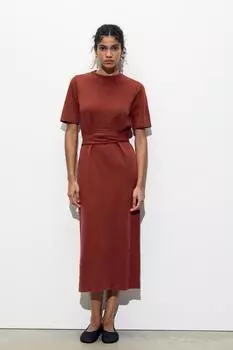 Платье с замком на поясе ZARA, цвет Dark red