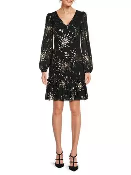 Платье с заниженной талией и цветочным принтом металлик Kensie, цвет Black Gold