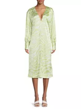 Платье с заниженными плечами и абстрактным принтом Ganni, цвет Margarita