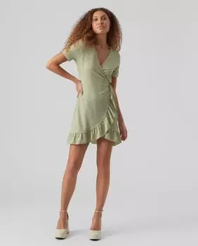 Платье с запахом и бантом на талии Vero Moda, зеленый