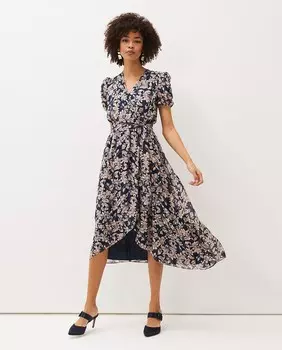 Платье с запахом и цветами Phase Eight, темно-синий