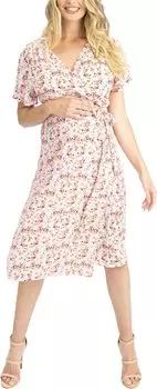 Платье с запахом и цветочным принтом для беременных и кормящих мам Angel Maternity, розовый