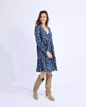 Платье с запахом и длинными рукавами с принтом Molly Bracken, синий