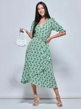 Платье с запахом и геометрическим принтом Jolie Moi Ellie, зеленый/мульти