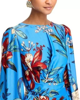 Платье с запахом и искусственным декором FARM Rio Surreal Flowers, синий