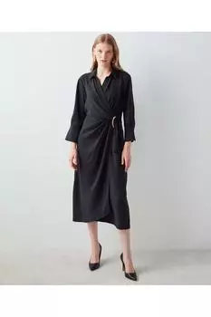 Платье с запахом и металлическими аксессуарами pekyol, черный