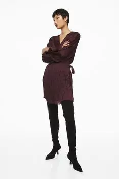 Платье с запахом и объемными рукавами H&amp;M, бургундия