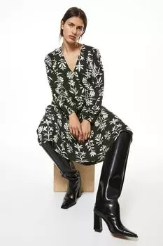 Платье с запахом и объемными рукавами H&M