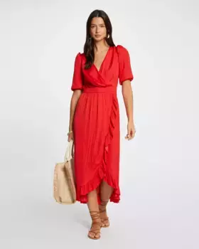 Платье с запахом и оборками Morgan, красный