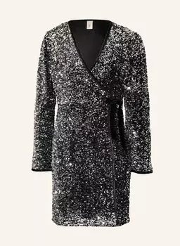 Платье с запахом и пайетками Y.A.S., черный/серебряный
