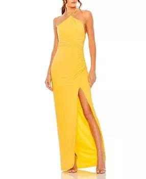 Платье с запахом и разрезом спереди на бретелях Mac Duggal, желтый