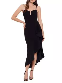 Платье с запахом и рюшами и разрезом Xscape, черный