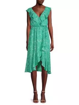 Платье с запахом и рюшами Socialite Green ivory