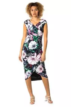 Платье с запахом и складками с цветочным принтом Roman, синий