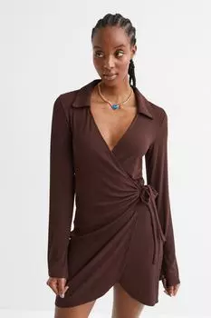 Платье с запахом и воротником H&amp;M, коричневый