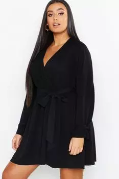 Платье с запахом на талии Boohoo, черный