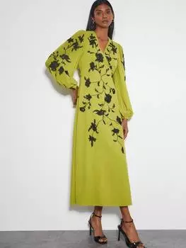 Платье с запахом в цветочек от уиллы Monsoon, цвет Light Green