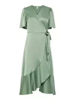 Платье с запахом Y.A.S "YASTHEA 2/4 MIDI WRAP DRESS S. NOOS", с воланом, цвет Loden Frost